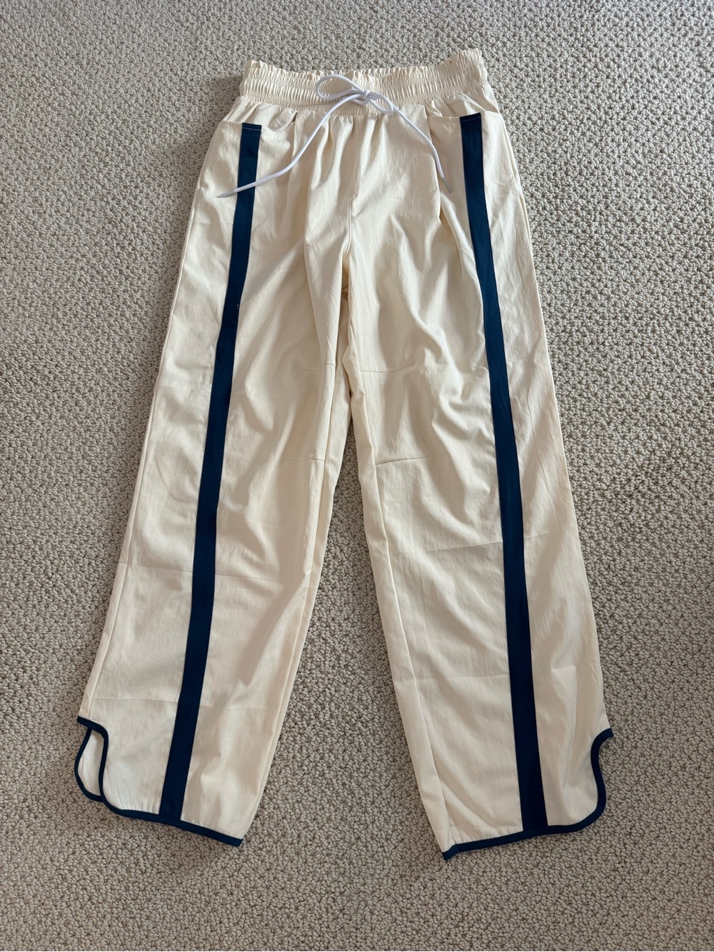 Cream Track Pants with Blue Stripes - Picture 2 of 10